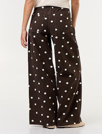 Jeans wide leg a vita alta a pois