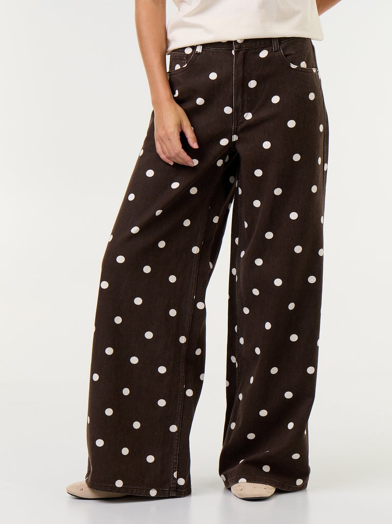 Jeans wide leg a vita alta a pois Marrone - Kiabi