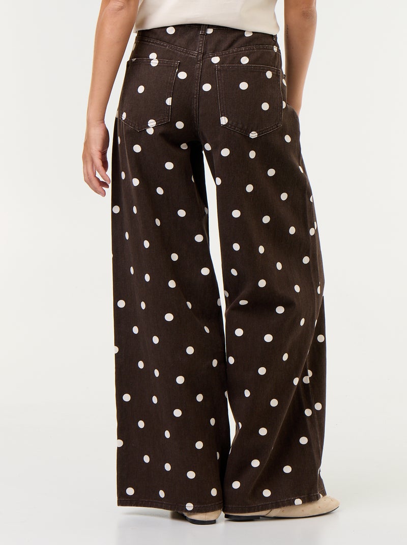 Jeans wide leg a vita alta a pois Marrone - Kiabi