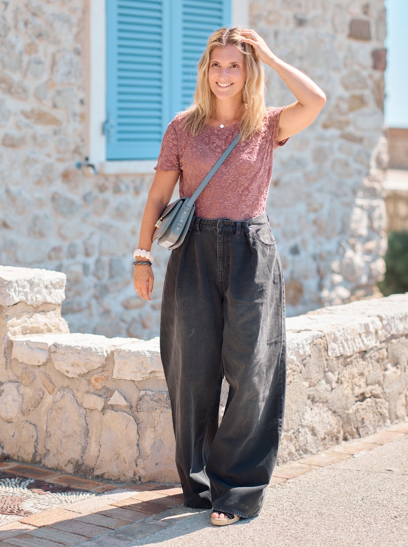 Jeans wide leg a vita alta Grigio - Kiabi