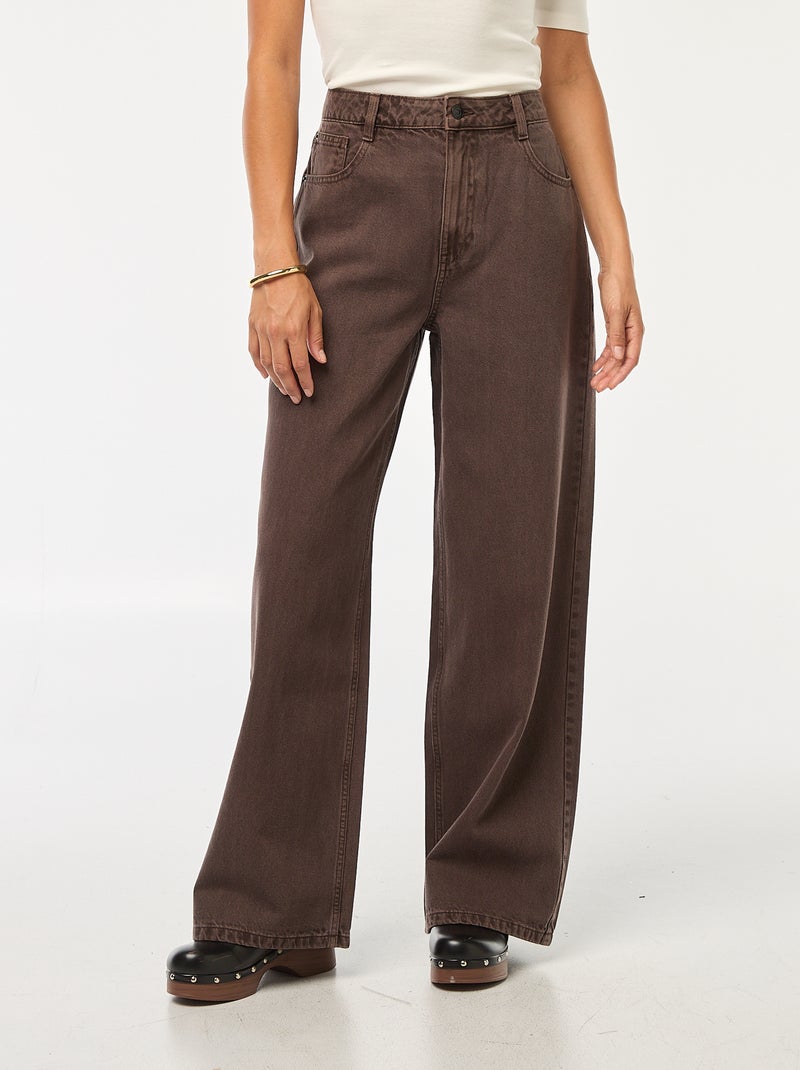Jeans wide leg a vita alta Marrone - Kiabi