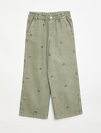 Jeans wide leg con motivo ricamato