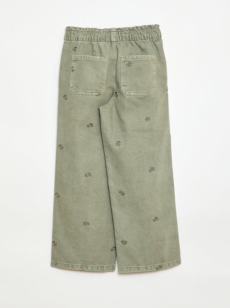 Jeans wide leg con motivo ricamato Kaki - Kiabi
