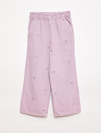 Jeans wide leg con motivo ricamato