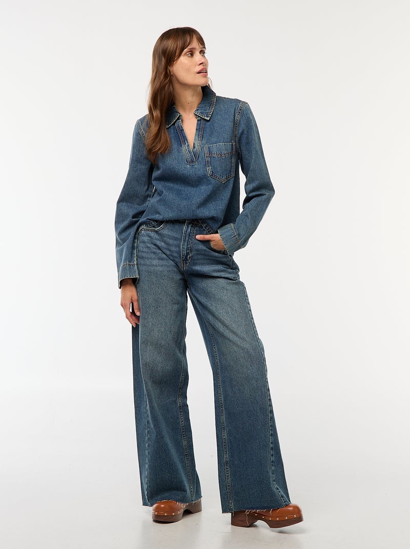 Jeans wide leg con orlo sfrangiato Blu - Kiabi