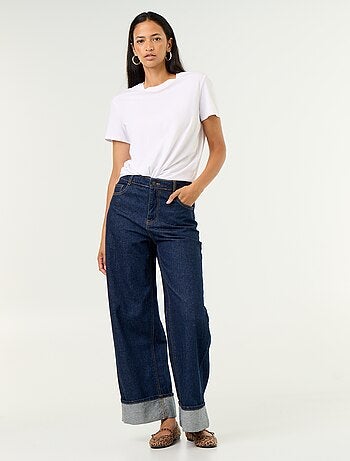 Jeans wide leg con risvolto all'orlo