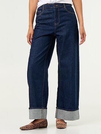 Jeans wide leg con risvolto all'orlo