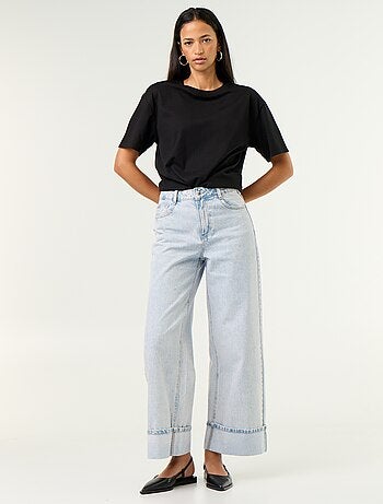 Jeans wide leg con risvolto all'orlo