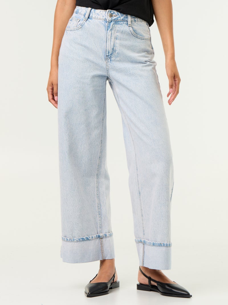 Jeans wide leg con risvolto all'orlo Blu - Kiabi