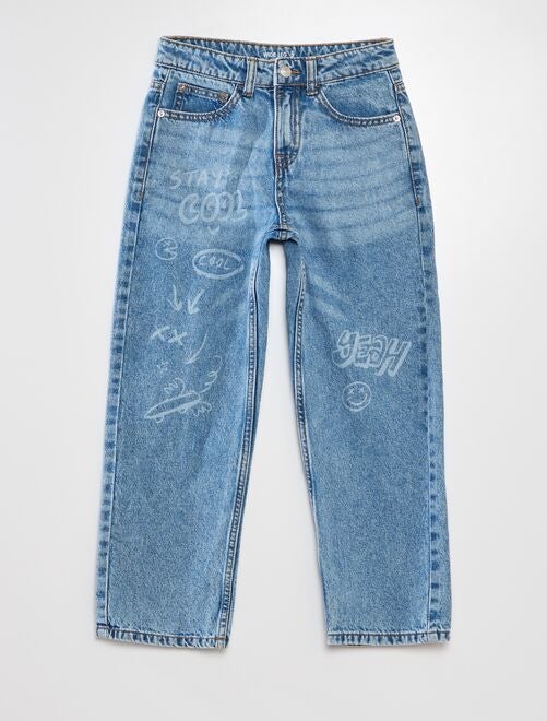 Jeans wide leg con stampa tags - Kiabi