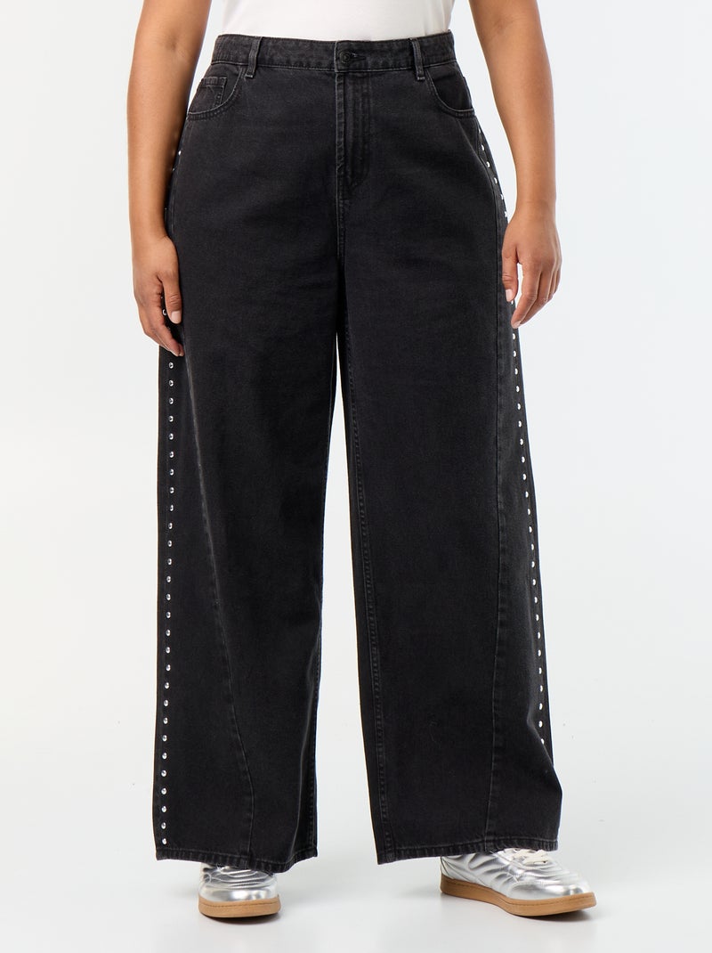 Jeans wide leg con tagli fantasia e borchie Nero - Kiabi
