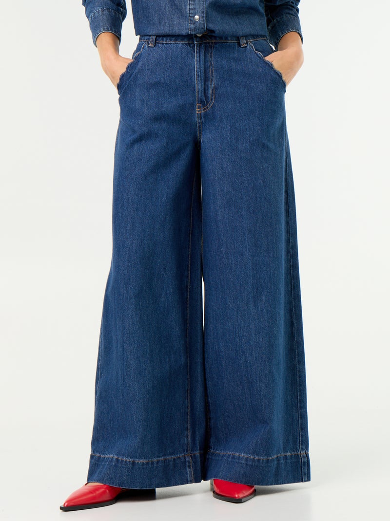 Jeans wide leg con tasche intagliate Blu - Kiabi