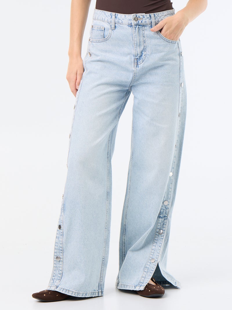 Jeans wide leg / taglio ampio con bottoni a pressione decorativi sui lati Blu - Kiabi