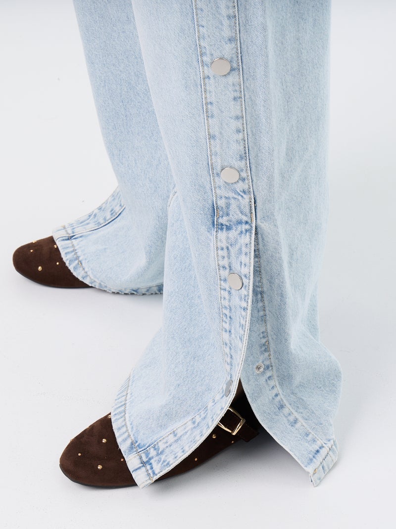 Jeans wide leg / taglio ampio con bottoni a pressione decorativi sui lati Blu - Kiabi