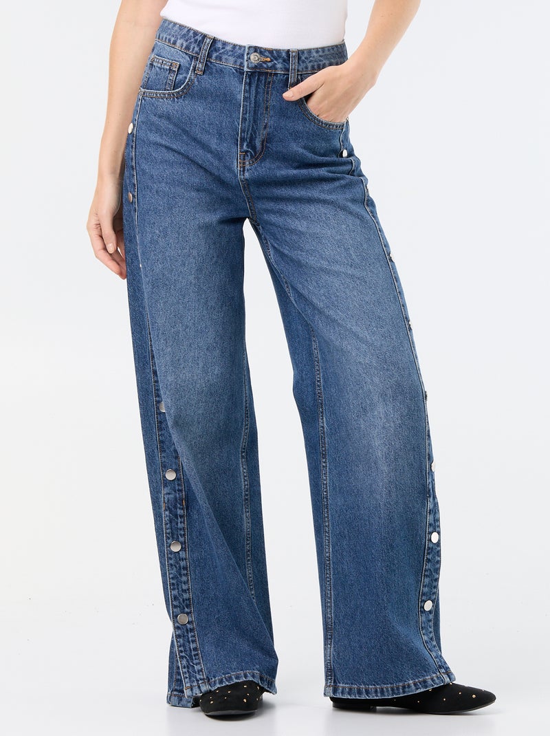 Jeans wide leg / taglio ampio con bottoni a pressione decorativi sui lati Blu - Kiabi