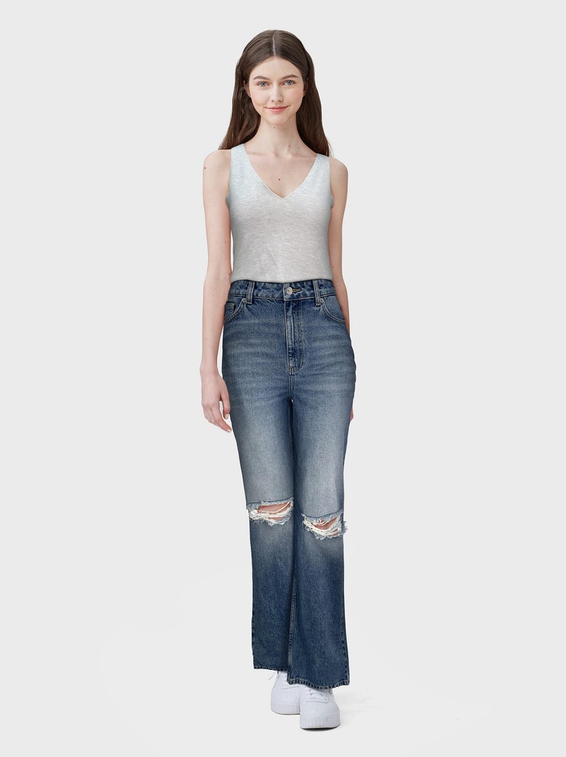 Jeans wild leg effetto destroyed - 5 tasche BLU - Kiabi