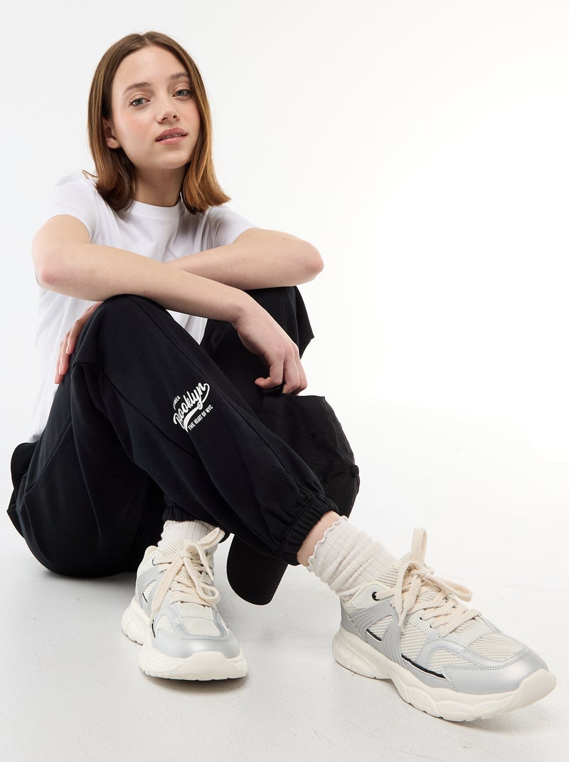 Joggers barrel in cotone tinta unita Nero - Kiabi