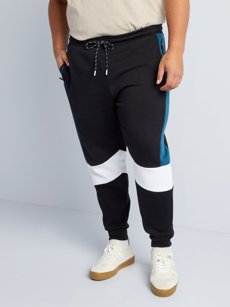 Joggers in tessuto felpato color block nero - Kiabi