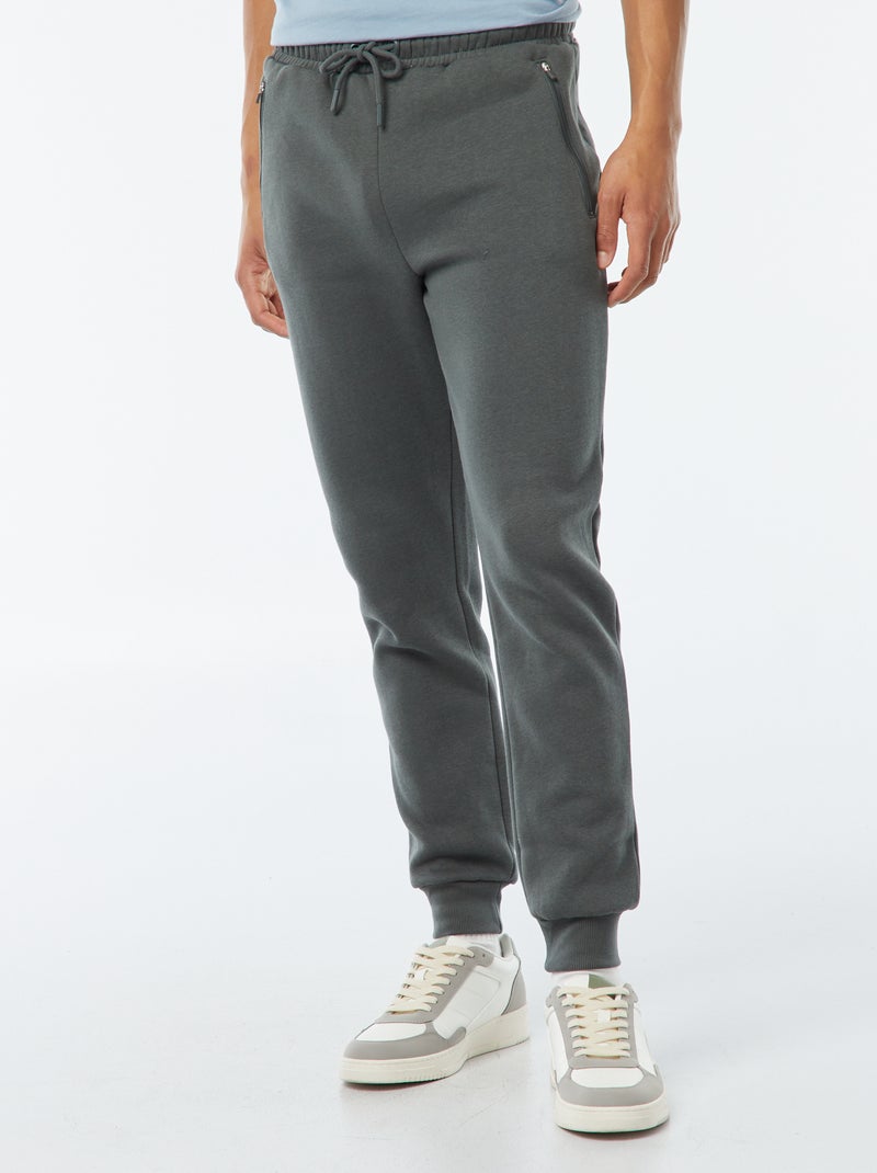 Joggers in tessuto felpato con 2 tasche con zip Kaki - Kiabi