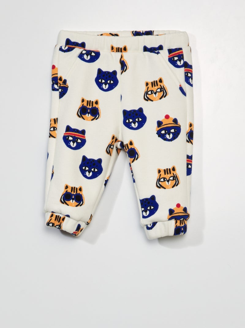 Joggers in tessuto felpato motivo 'gatto' BIANCO - Kiabi