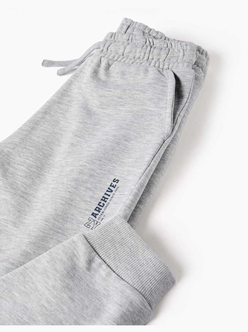 Joggers slim in pile con tasche e stampa ZY Grigio chiaro - Kiabi