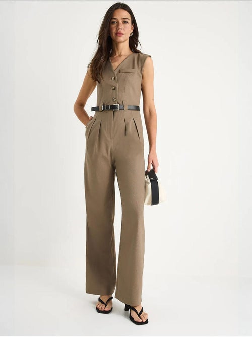 Jumpsuit con scollo a v a gamba ampia con dettaglio fiocco lucci - Kiabi Jumpsuit con scollo a v a gamba ampia con dettaglio fiocco lucci - Kiabi