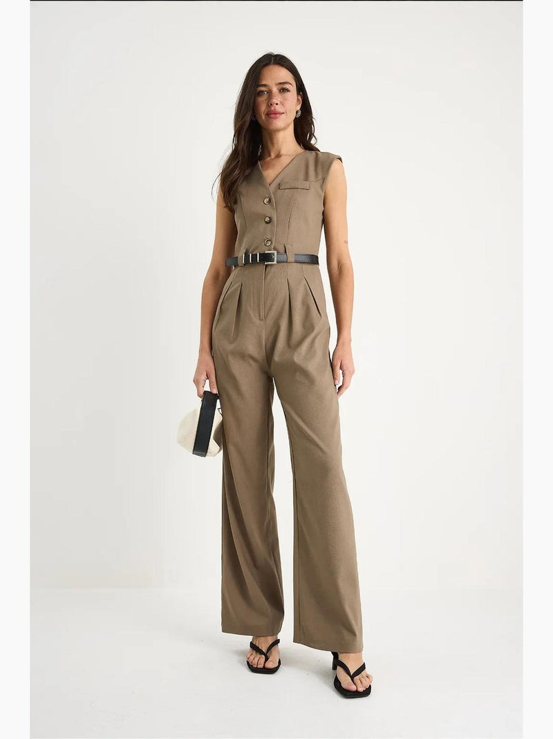 Jumpsuit con scollo a v a gamba ampia con dettaglio fiocco lucci Cammello - Kiabi