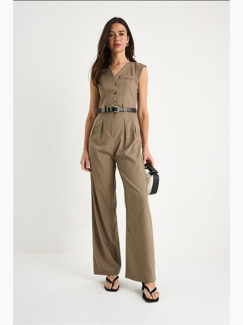 Jumpsuit con scollo a v a gamba ampia con dettaglio fiocco lucci Cammello - Kiabi