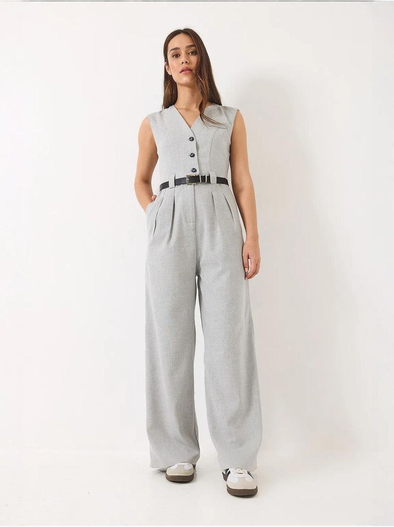 Jumpsuit con scollo a v a gamba ampia con dettaglio fiocco lucci Grigio - Kiabi