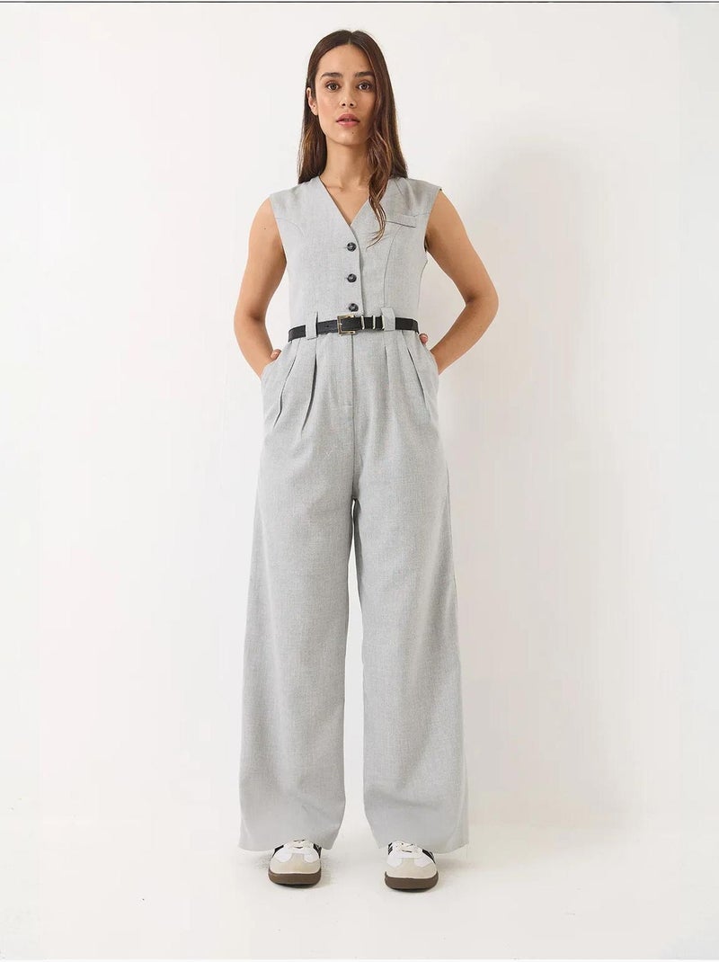 Jumpsuit con scollo a v a gamba ampia con dettaglio fiocco lucci Grigio - Kiabi
