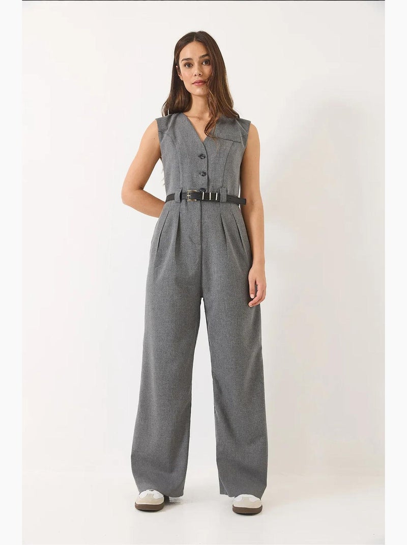 Jumpsuit con scollo a v a gamba ampia con dettaglio fiocco lucci Grigio nero - Kiabi