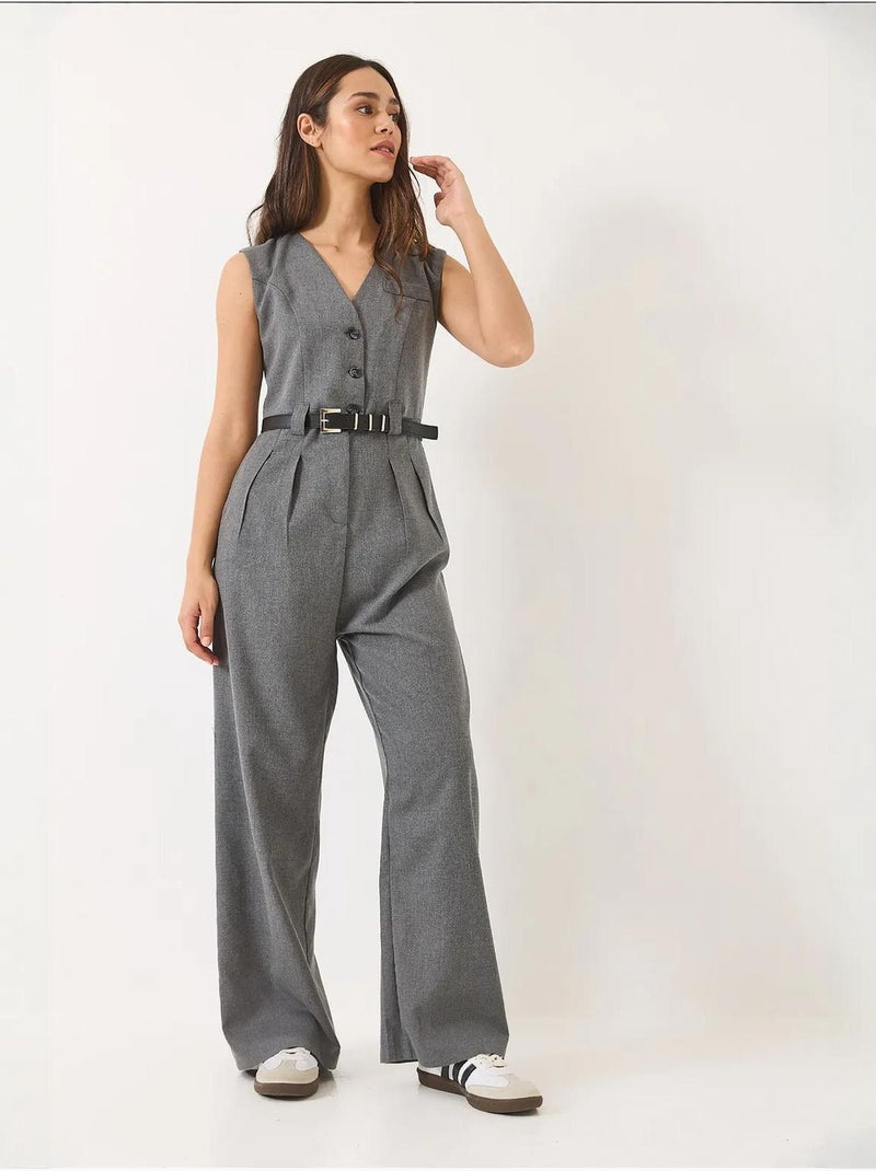 Jumpsuit con scollo a v a gamba ampia con dettaglio fiocco lucci Grigio nero - Kiabi