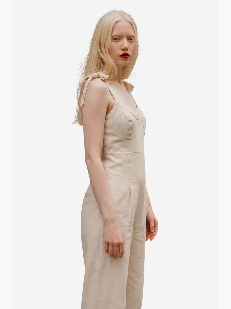 Jumpsuit in misto lino con scollo a cuore my fashion Beige argilla - Kiabi