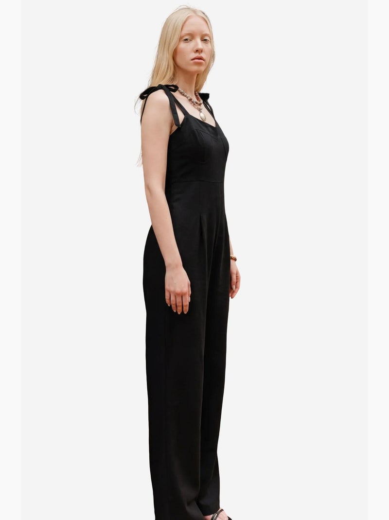 Jumpsuit in misto lino con scollo a cuore my fashion Nero - Kiabi
