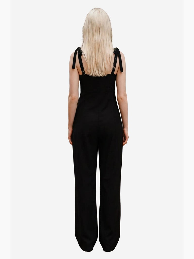 Jumpsuit in misto lino con scollo a cuore my fashion Nero - Kiabi