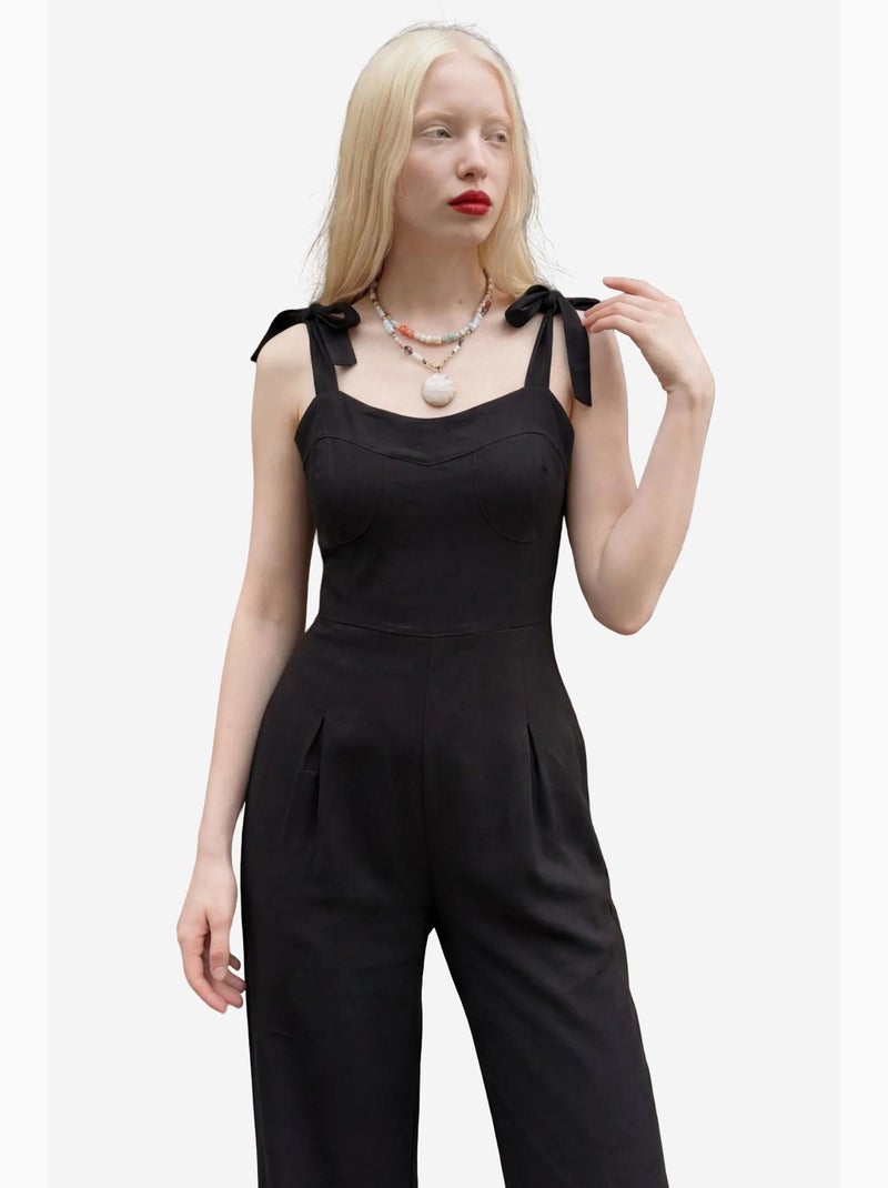 Jumpsuit in misto lino con scollo a cuore my fashion Nero - Kiabi