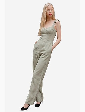 Jumpsuit in misto lino con scollo a cuore my fashion
