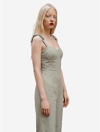 Jumpsuit in misto lino con scollo a cuore my fashion