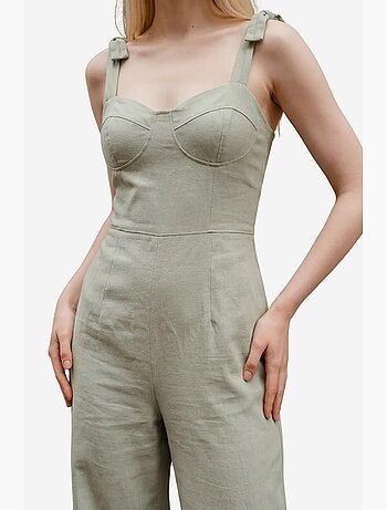 Jumpsuit in misto lino con scollo a cuore my fashion