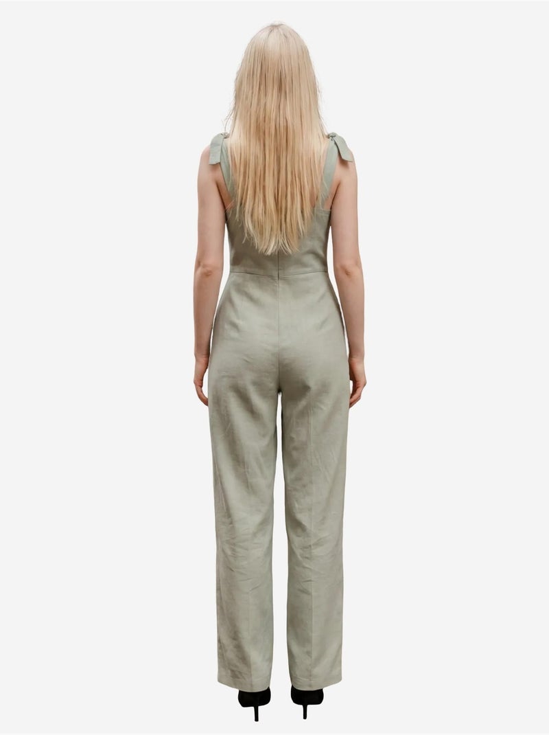 Jumpsuit in misto lino con scollo a cuore my fashion Verde menta - Kiabi