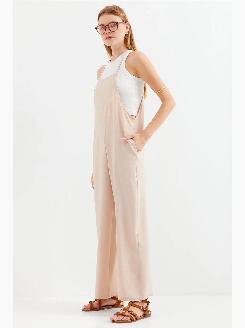 Jumpsuit relaxed fit a gamba ampia con scollo quadrato bdart Crema - Kiabi