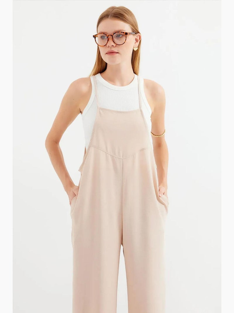Jumpsuit relaxed fit a gamba ampia con scollo quadrato bdart Crema - Kiabi
