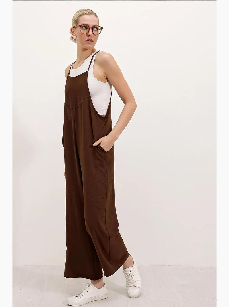 Jumpsuit relaxed fit a gamba ampia con scollo quadrato bdart Marrone - Kiabi