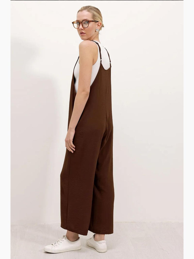 Jumpsuit relaxed fit a gamba ampia con scollo quadrato bdart Marrone - Kiabi