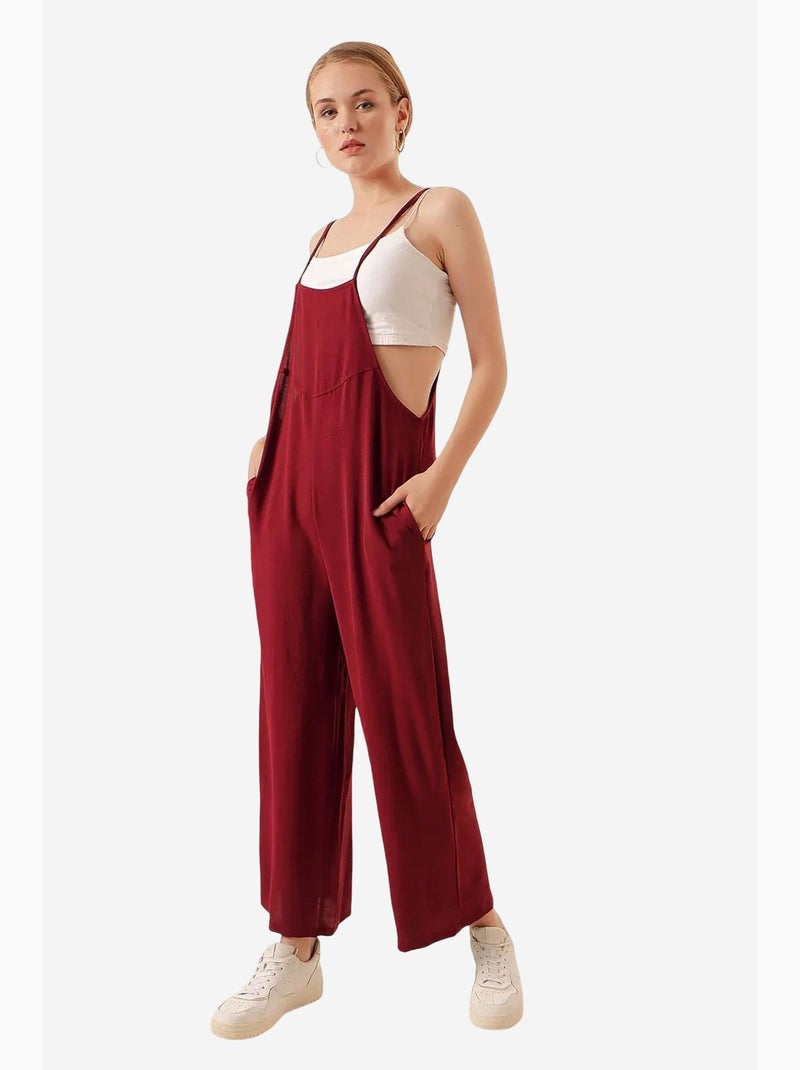 Jumpsuit relaxed fit a gamba ampia con scollo quadrato bdart Rosso bordeaux - Kiabi