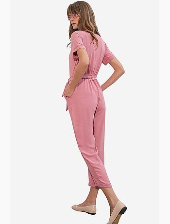 Jumpsuit tinta unita in tessuto con colletto a camicia e dettaglio fiocco bdart