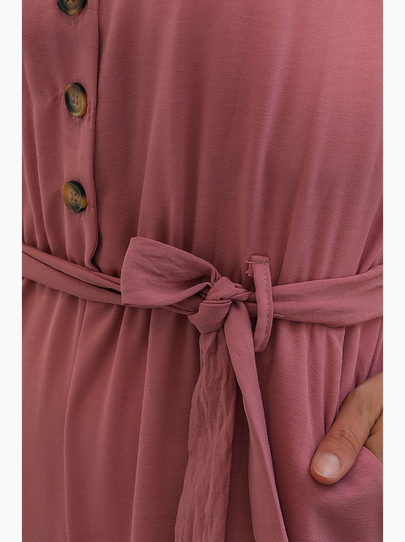 Jumpsuit tinta unita in tessuto con colletto a camicia e dettaglio fiocco bdart Rosa antico - Kiabi