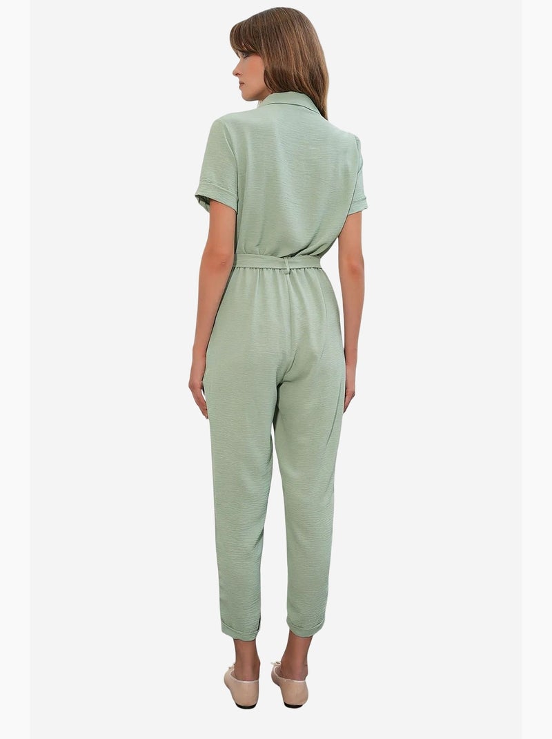 Jumpsuit tinta unita in tessuto con colletto a camicia e dettaglio fiocco bdart Verde menta - Kiabi
