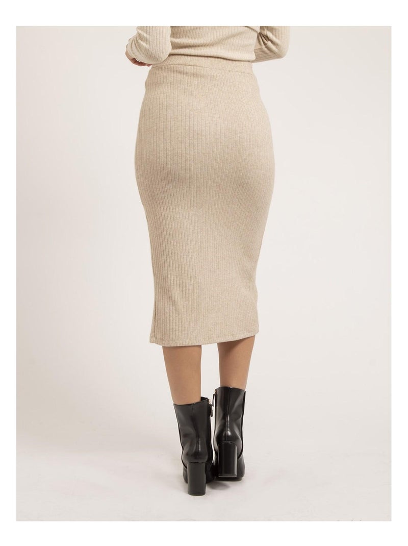 Jupe mi-longue maille XASHERE Beige - Kiabi