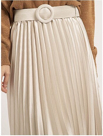 Jupe mi-longue plissée satin et ceinture XOLIA